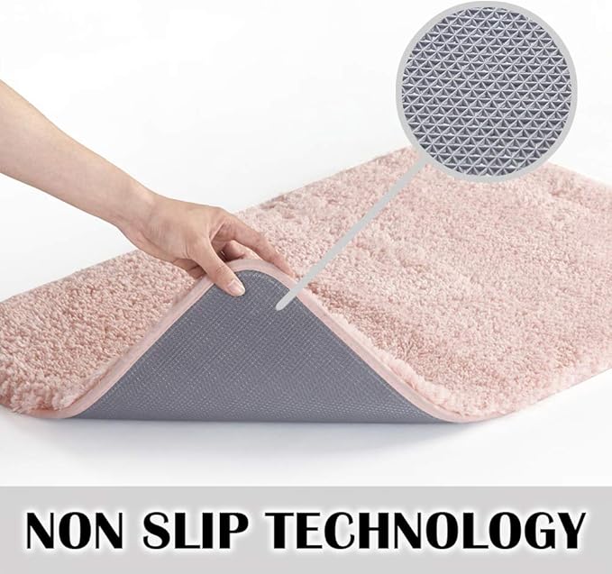 Suchtale Non Slip Bath Mat (20 x 32, Dusty Pink) Water Absorbent Soft Microfiber Shaggy Bathroom Rug Machine Washable Thick Plush Shower Mat