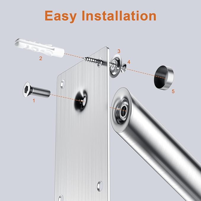 20 inch U Shaped Handrail for 1-3 Steps- 1.25" Tube, ZUEXT SUS304 Stainless Steel Safety Grab Bar for Stairs, Wall Mounted Hand Railing for Outdoor Garage Entry Interior Exterior Stairway