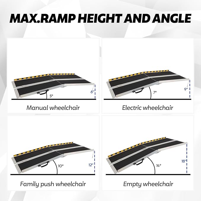 FAHKNS 6FT Wheelchair Ramp, Portable Aluminum Folding Wheelchair Ramp, Non-Slip Threshold Wheel Chair Ramps, Handicap Ramps for Home Outside Steps, Doorways, Porch, Cart, Stairs, Curbs, Scooter