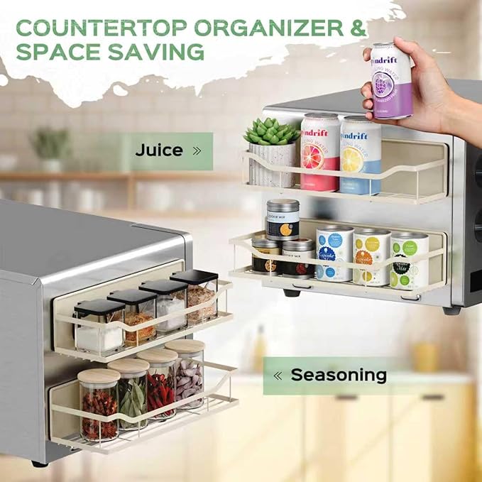 5 Pack Multifunctional Magnetic Shelves for Refrigerator Spice Rack & Washing Machine Organize, Include Paper Towel Holder, Kitchen Utensil Hanger and Hooks, Strong Magnet for Secure Hold (Cream)