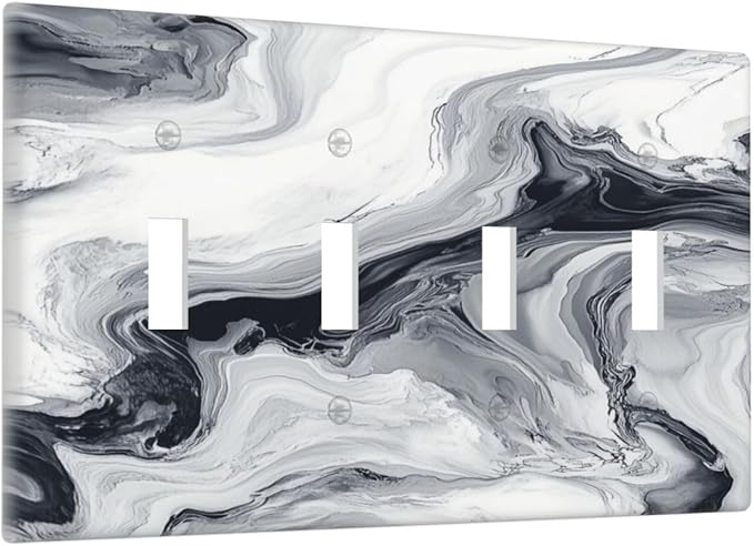 Abstract Marble Ink Texture Grey Marble Print Light Switch Covers Quad Toggle Electrical Faceplate 4 Gang Wall Plate Decorative Switch Plates for Bathroom Kitchen Decor