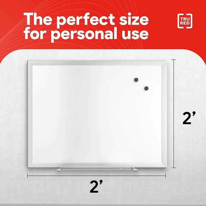 TRU RED Steel Magnetic Whiteboard | Dry Erase Board for Wall, White Board with Satin Frame, 2 ft x 2 ft