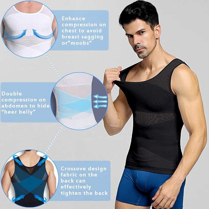 Mens Compression Shirt to Hide Gynecomastia Moobs Slimming Body Shaper Vest