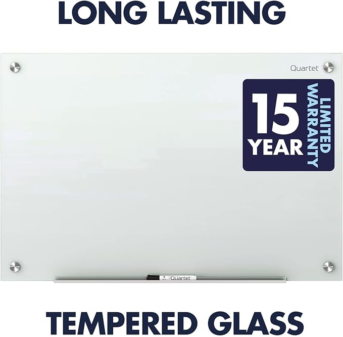 Quartet Magnetic Glass Dry Erase White Board, 24''W x 18''H Whiteboard, Infinity Frameless Mounting, White Surface (G2418W)