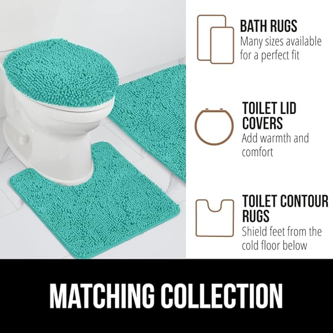 GORILLA GRIP Bathroom Rug Sets, Soft Chenille 2 Piece Area Rugs Set, Toilet Base Mat and 30x20 Carpet, Absorbent Microfiber Washable Mats Dry Quickly, Home Décor and Bath Room Accessories, Turquoise