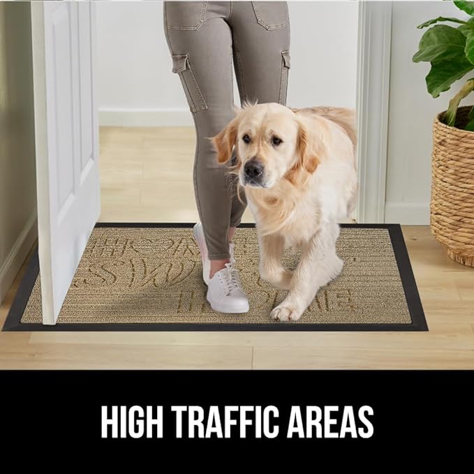 GORILLA GRIP 100% Waterproof All-Season WeatherMax Doormat, US Designed Natural Rubber, Stain and Fade Resistant, Low Profile Indoor Outdoor Door Mats, Easy Clean Patio Mat, 17x29, Home Sweet Home