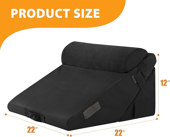 3PCS Wedge Pillow Set for After Surgery, Adjustable 9&12 Inch Bed Wedge Pillow for Sleeping, Incline Pillow Wedge for Headboard, Post Surgery, Acid Reflux, Neck&Back Support, Black