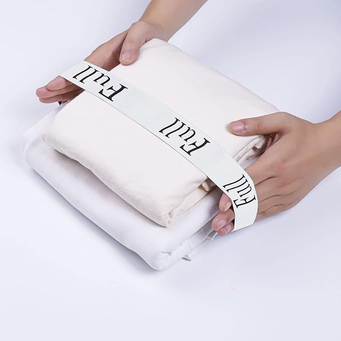 4PCS Bed Sheet Organizer Bands, Storage Labels and Sheet Keepers for Linen Closet - Elastic Bedding Straps for Foldable Bedsheet, Pillow Case, Duvet (Full)