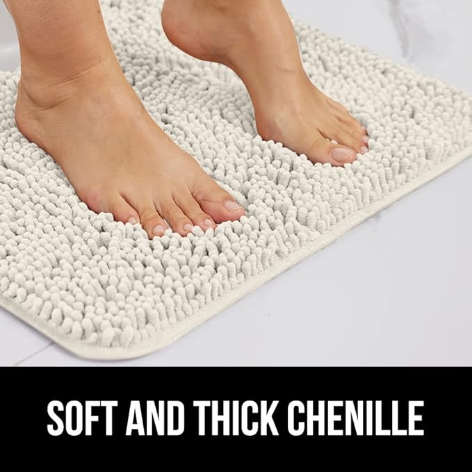 GORILLA GRIP Bathroom Rug Sets, Soft Chenille 2 Piece Area Rugs Set, Toilet Base Mat and 30x20 Carpet, Absorbent Microfiber Washable Mats Dry Quickly, Home Décor and Bath Room Accessories, Ivory
