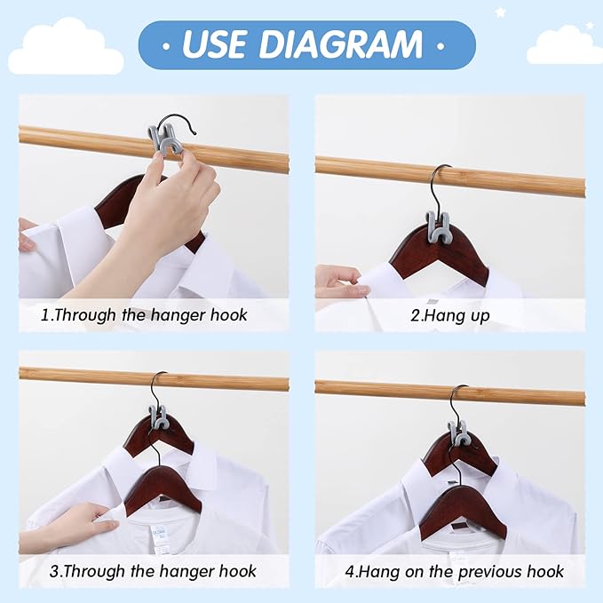 Unittype 100 Pcs Clothes Hanger Connector Hooks, Space Saving Extender Clips Cascading Hanger Hooks Organizer for Closet Organizers, College Dorm Essentials (Gray)