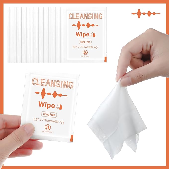 Timgle 200 Count Hearing Aid Wipes Individually Wrapped Cleaning Towelettes Phone Laptop Cleaner Wipes for Earwax Earbuds Sweat Earmold Earplugs in Ear Monitors Clean Removal (Orange)