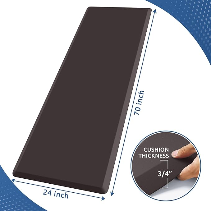 KitchenClouds Kitchen Mat Cushioned Anti Fatigue Rug 24"x70" Waterproof, Non Slip, Standing and Comfort Desk/Floor Mats for House Sink Office (Chocolate)