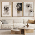 IARTTOP Extra Large Black Neutral Framed Wall Art 24x36 Inch Beige Tan Abstract Floral Canvas Wall Decor Set of 3 Minimalist Modern White Flower Art Prints for Living room Bedroom