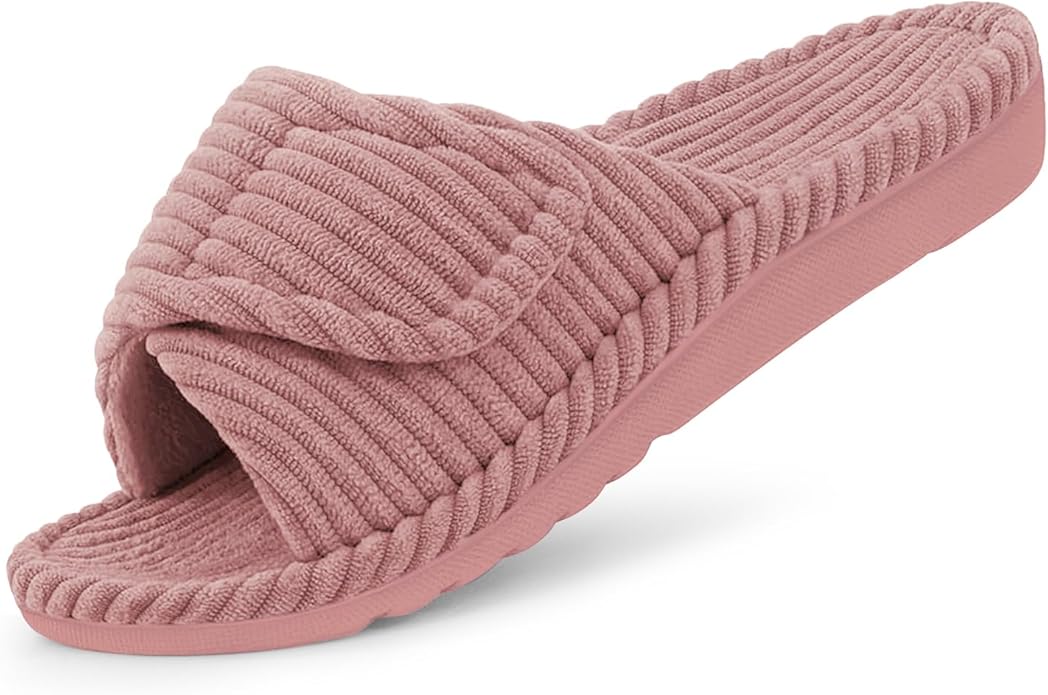 Litfun Orthopedic House Slippers for Women Adjustable Arch Support Indoor Slippers Open Toe Corduroy Bedroom Shoes