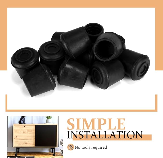 7/8" Round Rubber Chair Leg Tips Caps, Chair Leg Floor Protectors Furniture Legs Caps Non Slip Reduce Noise for Hardwood Floors (Black, 12 Pack)