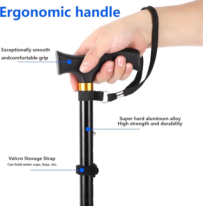 Walking Cane LIXIANG Cane for Man/Woman | Mobility & Daily Living Aids | 5-Level Height Adjustable Walking Stick | Comfortable Plastic T-Handle Portable Walking Stick Folding Cane