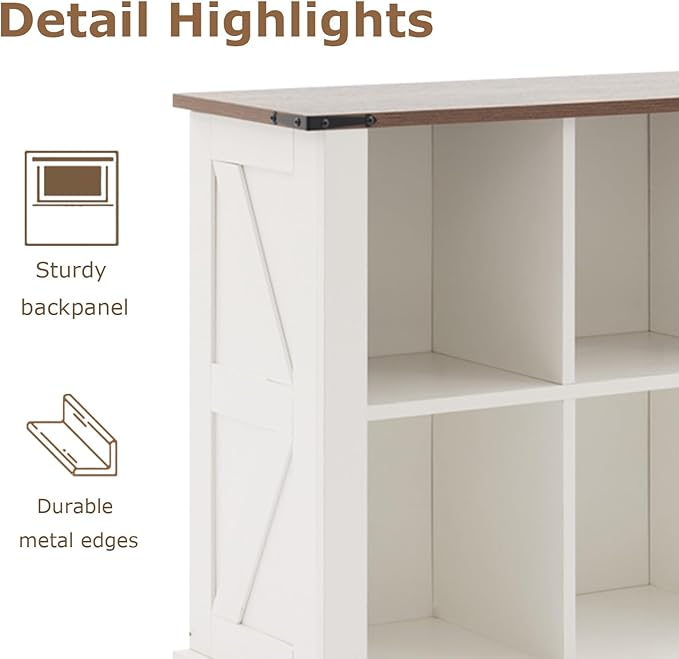 9 Cube Bookcase, Wooden Cube Storage Organizer Shelf, White Horizontal Book Shelf with LED Lights, Freestanding Display Cabinet for Living Room, Hallway TV Stand for Entryway