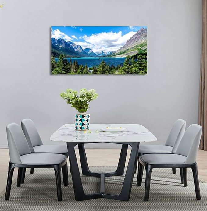 Landscape Canvas Wall Art for Living Room Wall Decor Glacier National Park Canvas Pictures Blue Sky Mountain Forest Nature Painting Artwork Office Home Decorations Framed Ready to Hang 29" x 58"
