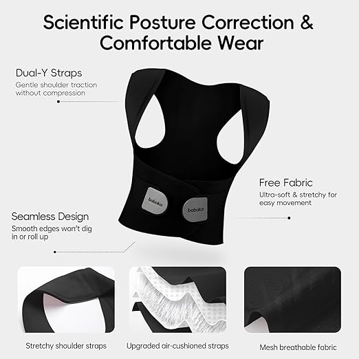 babaka Posture Corrector for Women, Invisible Lightweight Adjustable Back Brace for Upper and Lower Back Pain Relief, Hunchback, Hump, Scoliosis, Thoracic, Spine Corrector Under Clothes (Black, Large, Waist: 34''-42'')