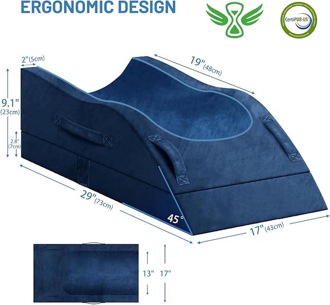 Double Leg Elevation Pillows, Wedge Pillow for After Surgery, Memory Foam Support Adjustable, Comfort Care for Back Knee Hip Ankles Pain, Knee Pillow for Sleeping Blood Circulation Blue