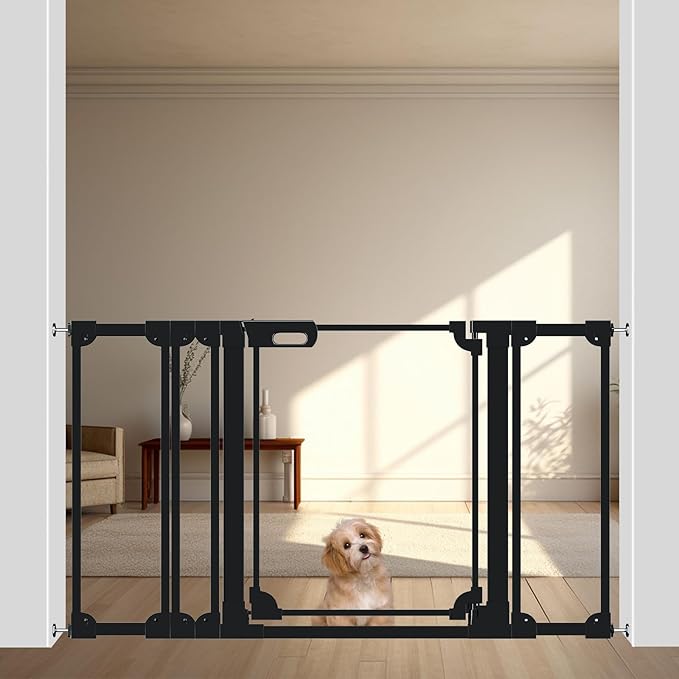 WAOWAO Clear Baby Gate for Stairs Modern Design Acrylic Auto Close Pet Gate, 48.42-57.08" Wide Safety Baby Gate for Doorways,Black Clear Dog Gates Indoor, Hallways,Kitchen