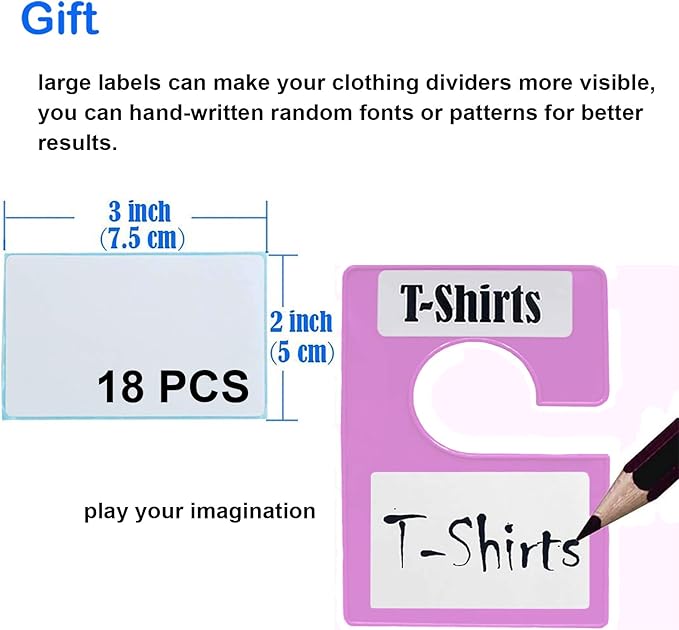 32 Pack White Clothing Rack Size Dividers Plus 75 Labels (1 Inch) and 30 Large Blank Labels, Large Rectangular Clothing Closet Dividers (Purple)