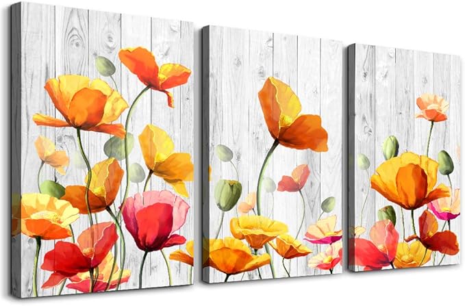 Bedroom Decoration kitchen Wall Artworks Canvas Wall Art for Living Room, 3 piece bathroom Wall decor Yellow flowers Watercolor painting posters Pictures office restaurant wall painting Home decor