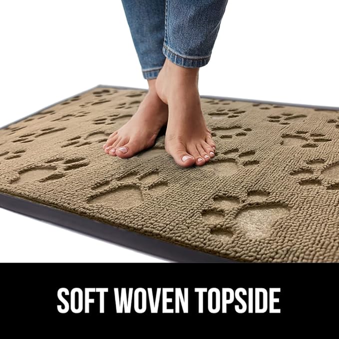 GORILLA GRIP 100% Waterproof All-Season WeatherMax Doormat US Designed Natural Rubber, Stain and Fade Resistant, Low Profile Indoor Outdoor Door Mats, Easy Clean Patio Mat, 17x29, Tan Pawprints