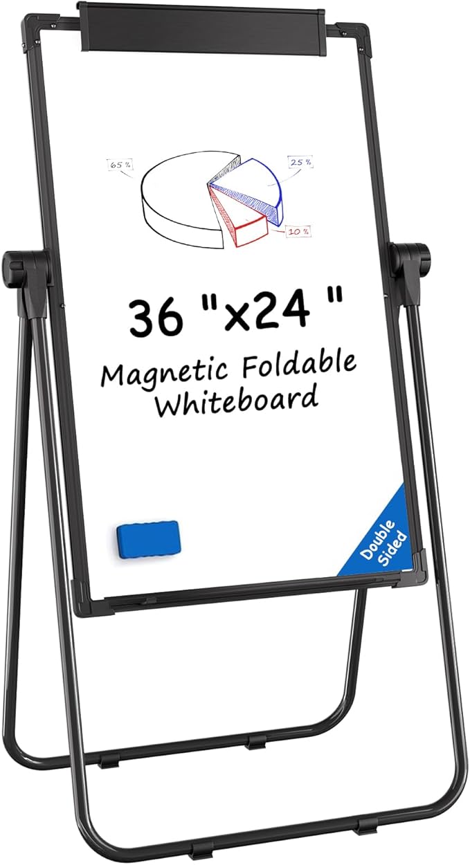 MaxGear Large White Board Easel Stand, 36" x 24" Black Double Sided Magnetic Dry Erase Board for School Classroom, Home Office Stand Flip Chart, Height Adjustable 360 Degree Rotating Whiteboard