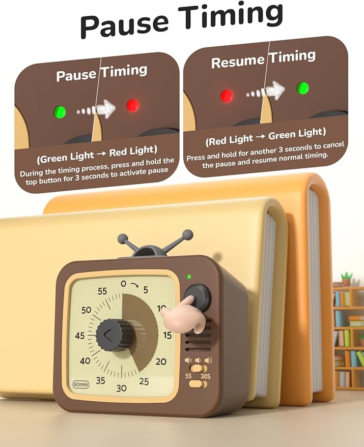LIORQUE Visual Timer for Kids with Pause Function, 60-Minute Countdown Timers for Classroom Office Kitchen with Silent Operation, Kids Timer for Teaching