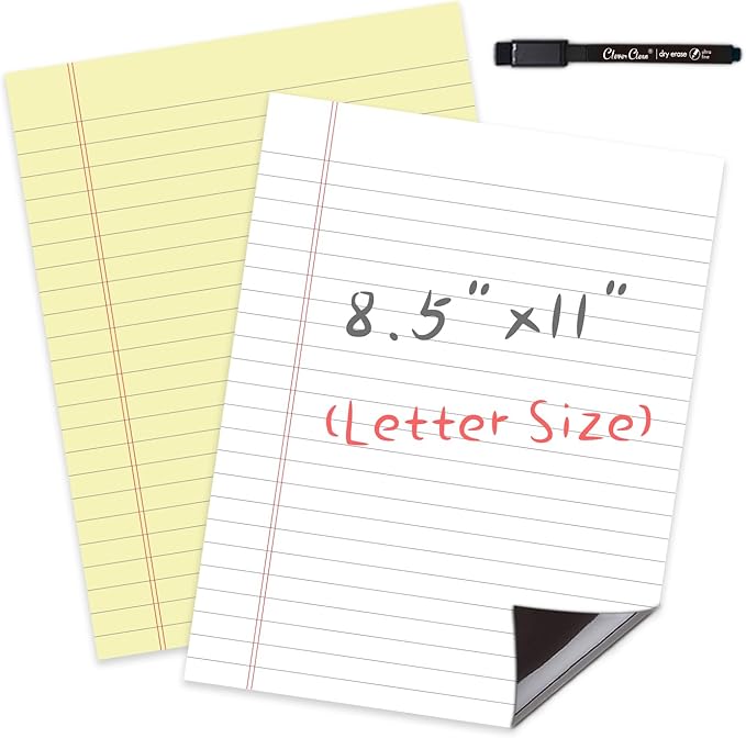 Magnetic Dry Erase Board – 8.5”x11” Reusable Lined Dry Erase Notebook Sheet for Fridge 2 Pcs – Marker Included