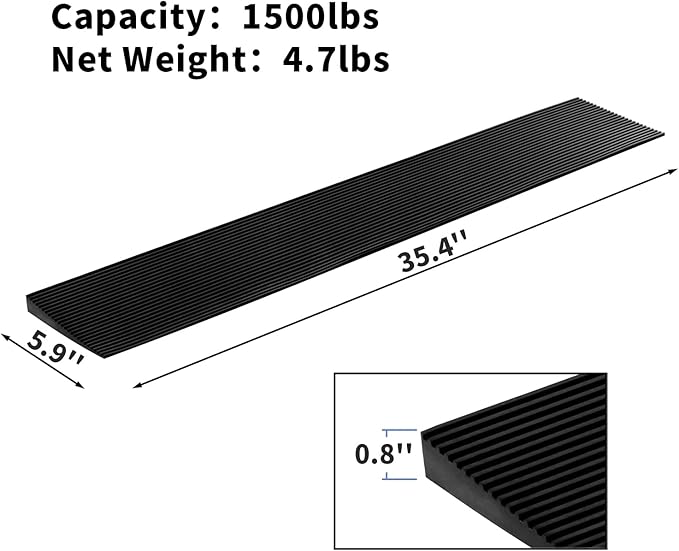 0.8'' Rise Solid Rubber Wheelchair Ramp,Threshold Ramp Used for Thresholds,Doorways and Bathroom (High:0.8 Inch(Pack of 1)) Black