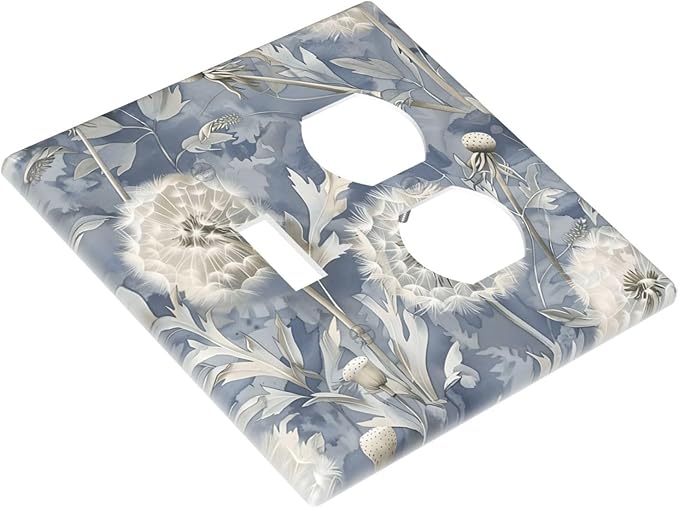 Blue Dandelion Vintage Floral Boho Flower Wallplates 1 Toggle 1 Duplex Switch Plate Electrical GFCI Faceplate Decorative Light Switch Covers for Bedroom Living Room Home Decor
