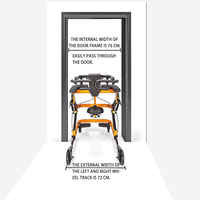Rehabilitation Walker with Stand-Up Support, Height Adjustable 23-51 in Hemi Walker, 330 lbs Capacity, 4-Wheel Mobility Aid for Adults (Yellow)