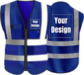 YOWESHOP High Visibility Safety Vest Custom Your Logo Protective Workwear 5 Pockets With Reflective Strips Outdoor Work Vest (Navy Blue (L))