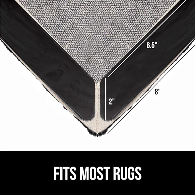 GORILLA GRIP Rug Gripper Pads Keep Area Rugs Corners from Curling, Reusable Double-Sided Stickers Holds Down Carpet in Place, Grips on Tile and Hardwood Floors Helps Prevent Sliding, Home Décor, 8 Pcs