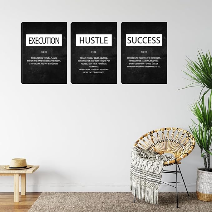 Success Hustle Execution Inspirational Wall Art Canvas Print Office Decor Inspiring Framed Prints on Canvas Motivational Posters Quotes Artwork Modern Wall Art Decoration Ready to Hang 16"x24"x3