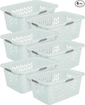 Sterilite Laundry Basket, Plastic Clothes Hamper, Large Rectangle Bin with Comfort Grip Handles and Reinforced Rim, 2 Bushel Capacity, Mint, 6 Pack
