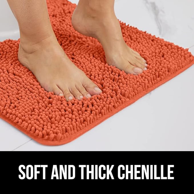 GORILLA GRIP Bath Rug Mat 30x20, Thick Soft Absorbent Chenille, Quick Dry Microfiber Mats, Rubber Backing Washable Shower Floor Rugs, US Designed Bathroom Bathmat Home Decor Accessories, Coral