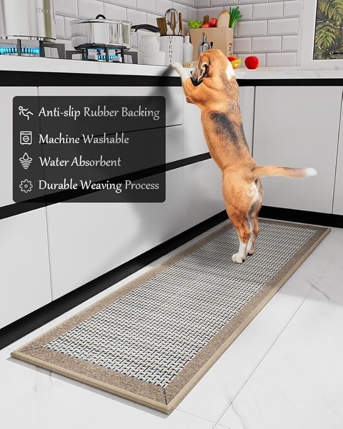 PADOOR Kitchen Mats for Floor, Kitchen Rugs Non Slip Washable, Rubber Backed Kitchen Runner Super Absorbent Kitchen Floor Mat Sink Rug, 20”x47” Brown