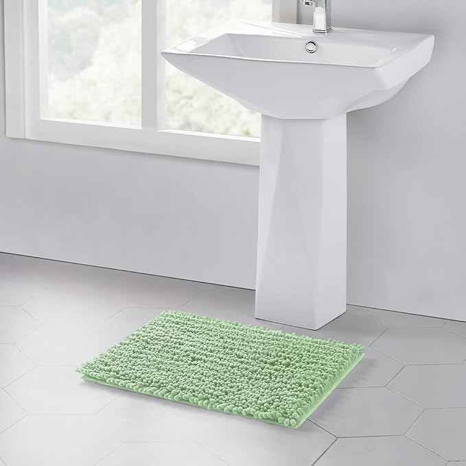 Walensee Bathroom Rug Non Slip Bath Mat (36x24 Inch Sage Green) Water Absorbent Super Soft Shaggy Chenille Machine Washable Dry Extra Thick Perfect Absorbant Best Large Plush Carpet for Shower Floor