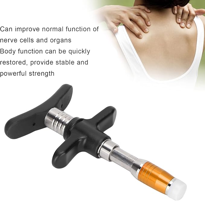 ZJchao Chiropractic Adjustment Tool, 10 Levels Manual Single Head Spinal Massager Hand Back Massage Tool Gun Device Portable Chiropractic Adjustment Tool (Gold)