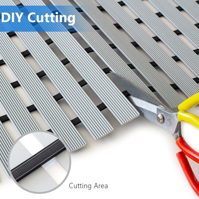 Bath Mat Non Slip Shower Mat Bathtub with Drain Holes and Heavy Duty Rubber No Suction Cups Sturdy Shower Stall Tub Mat for Bathroom, Shower Floor, Pool, SPA, (Grey, 2FT X 38FT)