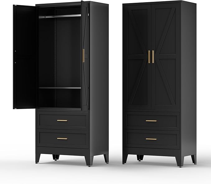 COFaR Metal Wardrobe Cabinet with Hanging Rod, 71 inches Tall