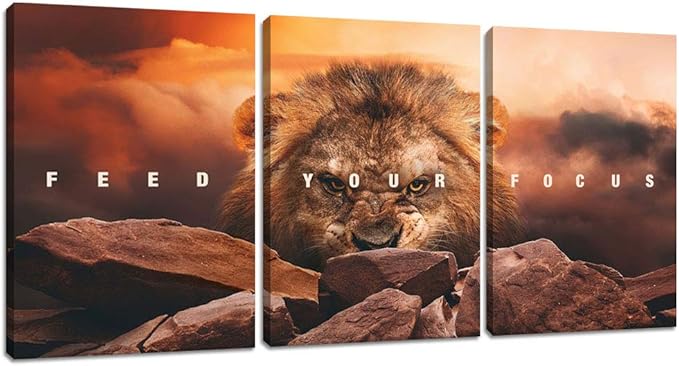 Motivational Wall Art Inspirational Canvas Wall Art Lion Posters Prints Office Wall Decor 3 Pieces Entrepreneur Quotes Picture Paintings Artwork Bedroom Home Decor Decoration(72”Wx36”H)