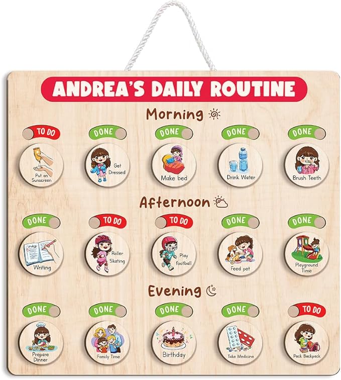 Wooden Chore Chart for Boys, Daily Routine Chart for Kids, Visual Schedule, Chore Reward Chart, Bedtime Morning Routine Chart for Toddlers (07)