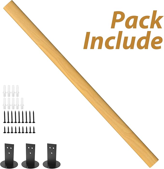 5FT Wooden Stair Handrails,Hand Railings for Stairs Indoor Outdoor Wall Mount Support Wood Handrails,Non-Slip Sturdy Staircase Handrail Safety Grab Bar Rod Complete Kit for Home,Lofts,Guardrail