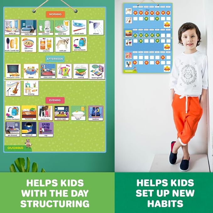 QUOKKA Visual Schedule for Kids with Autism - 145 Reward Chore Chart for Multiple Kids - Behavior Routine Toy for Autistic Children Age 5-7 ADHD Tools - Responsibility Board Autism Learning Material