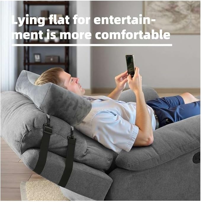 Head Pillow for Sleeping on Recliners with Adjustable Strap Office Chairs Soft Headrest Cushion for Couch,Pain relidf&Cervical Support, Comforttable PP Cotton Neck Rest (Grey, Extra Large)