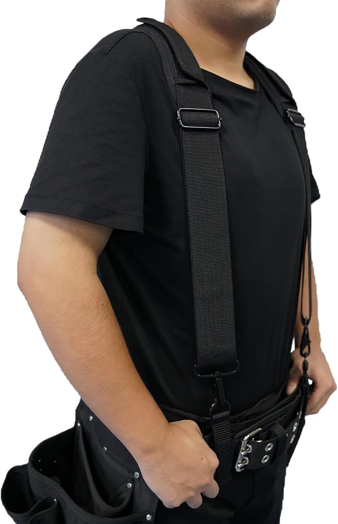 KUNN Tool Belt Suspenders Removable Padded Shoulder Work Suspenders with 4Pcs Attachment Loops,Comfortable and Adjustable